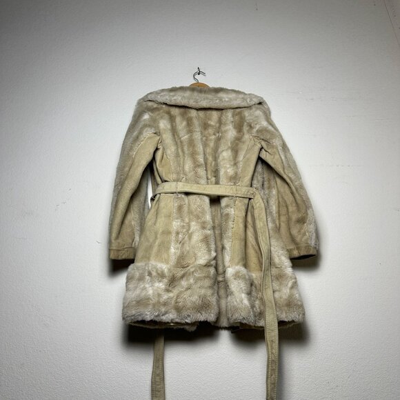 VTG Lilli Ann Faux Fur Trench Belt Rope Coat Jacket Women OS England Made 90s - Picture 2 of 16
